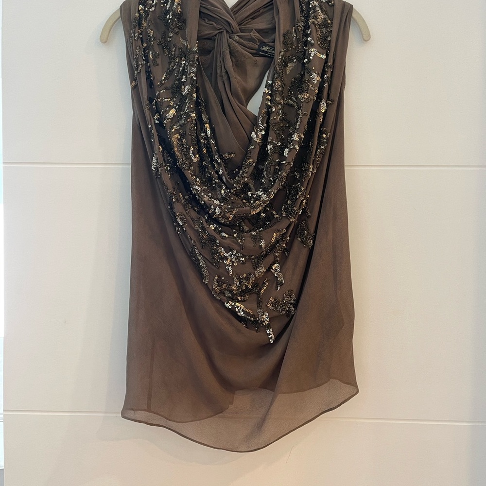 All Saints sequin/silk Visage Top Size 6 NWT - taupe color